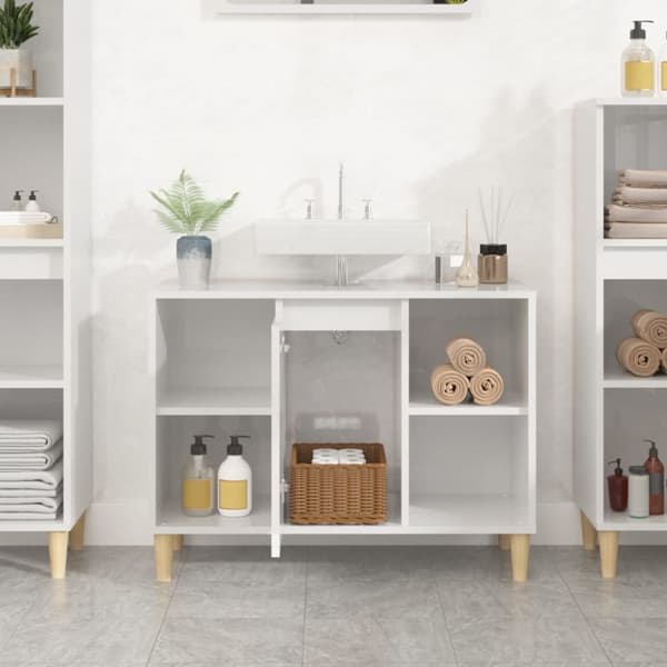 skab til håndvask 80x33x60 cm konstrueret træ hvid højglans