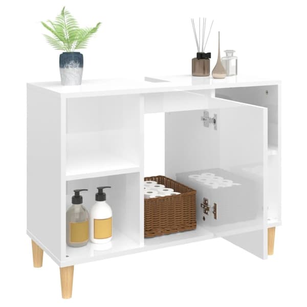 skab til håndvask 80x33x60 cm konstrueret træ hvid højglans