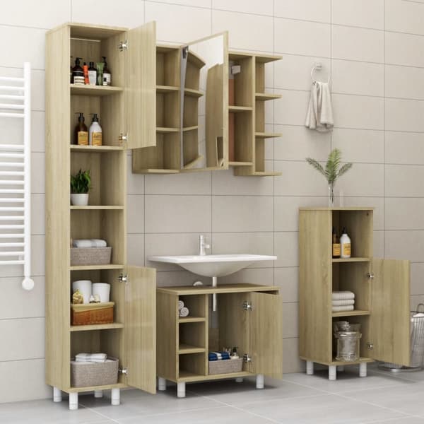 badeværelsesskab 30x30x95 cm konstrueret træ sonoma-eg