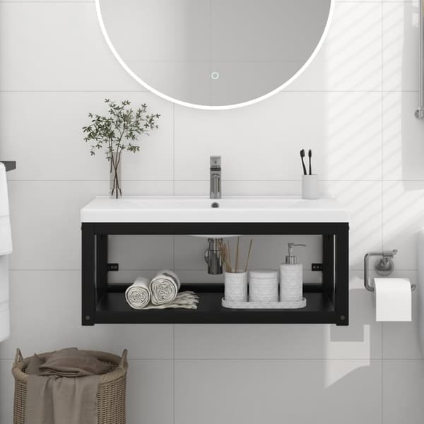 Seinäkiinnitettävä pesualtaan kehys musta 79x38x31 cm rauta