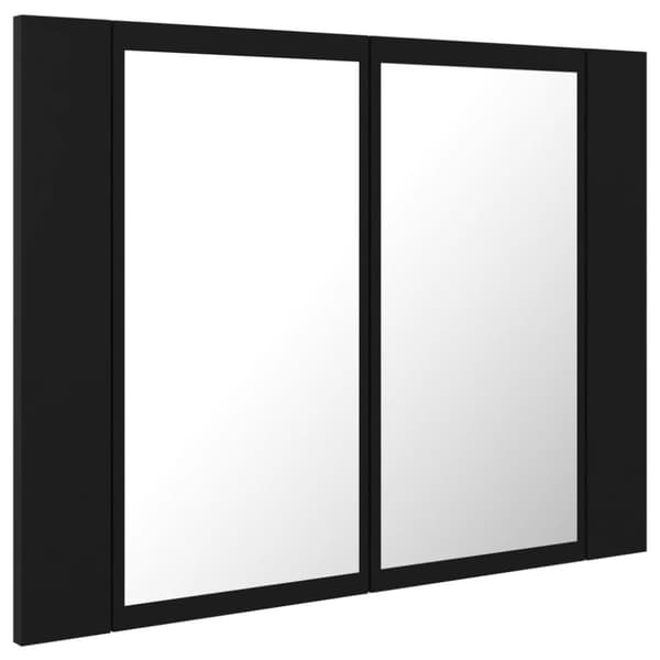 badeværelsesskab m. spejl og LED-lys 60x12x45 cm akryl sort