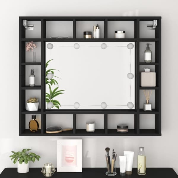Spegelskåp med LED svart 91x15x76,5 cm