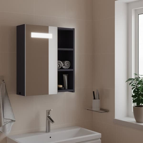 badeværelsesskab med spejl og LED-lys 45x13x52 grå