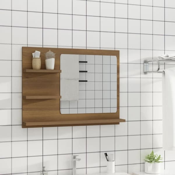badeværelsesspejl 60x10,5x45 cm konstrueret træ brun egetræ