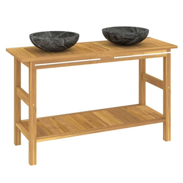 Handfatsbänk med handfat svart marmor massiv teak