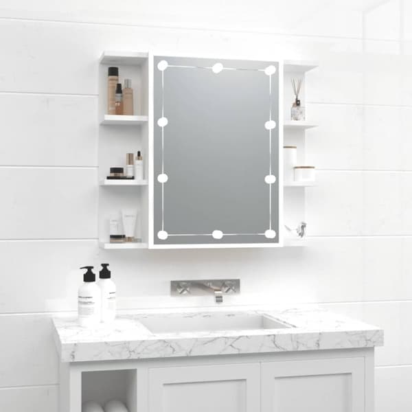 spejlskab med LED-lys 70x16,5x60 cm hvid
