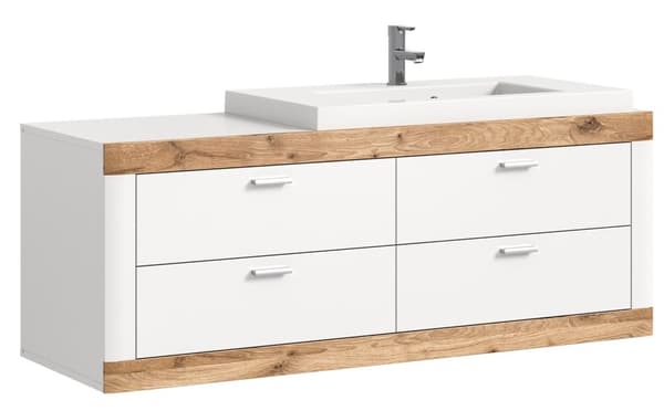 Laredo vaskeskap 132cm 4 skuffr matt hvit,eik dekor,hvit.