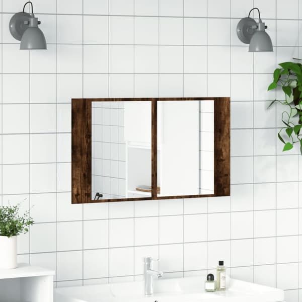 Spegelskåp med LED rökfärgad ek 80x12x45 cm akryl