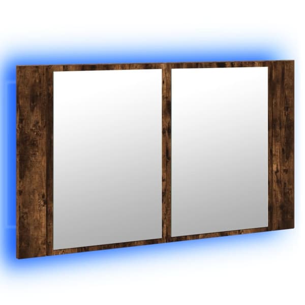 Spegelskåp med LED rökfärgad ek 80x12x45 cm akryl