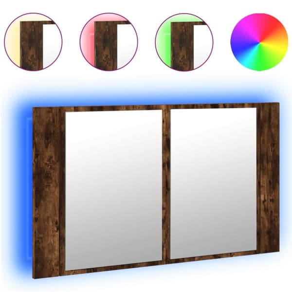 Spegelskåp med LED rökfärgad ek 80x12x45 cm akryl
