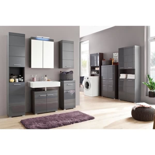 Högt badrum - AMANDA - 1 dörr - Blank grå - 37 x 77 x 23 cm
