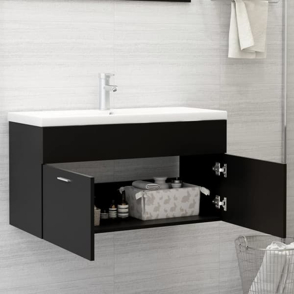 vidaXL Allaskaappi musta 90x38,5x46 cm tekninen puu -  Kylpyhuoneen kalusteet