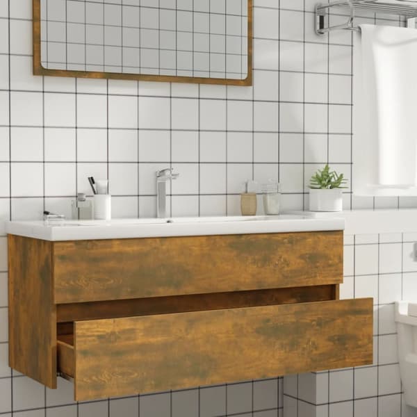 vidaXL badeværelsesskab 100x38,5x45 cm konstrueret træ røget egetræ -  Møbelsæt til badeværelse