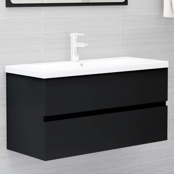 vidaXL Tvättställsskåp svart 90x38,5x45 cm spånskiva -  Badrumsinredningspaket