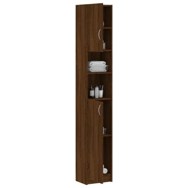 vidaXL Kylpyhuoneen kaappi ruskea tammi 32x25,5x190 cm tekninen puu -  Kylpyhuoneen kalusteet