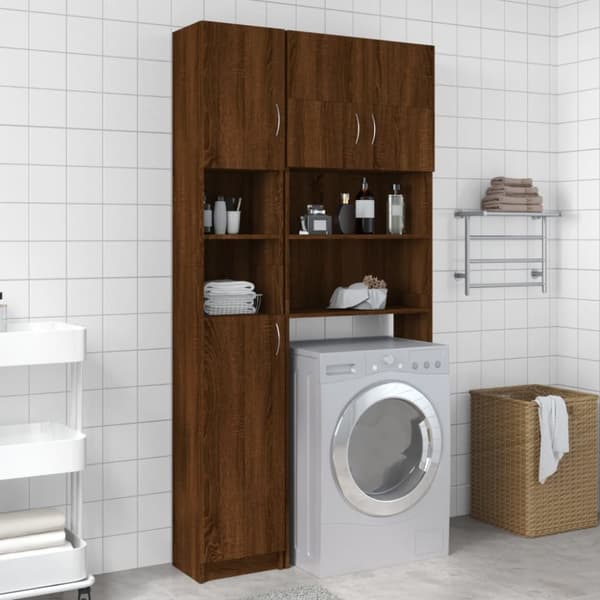 vidaXL Kylpyhuoneen kaappi ruskea tammi 32x25,5x190 cm tekninen puu -  Kylpyhuoneen kalusteet
