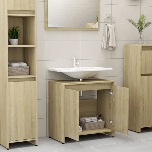 vidaXL badeværelsesskab 60x33x61 cm spånplade sonoma-eg - Møbelsæt til badeværelse