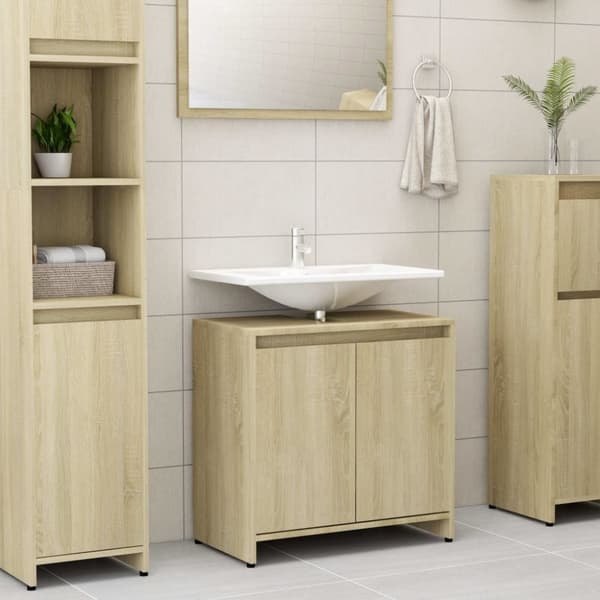 vidaXL badeværelsesskab 60x33x61 cm spånplade sonoma-eg -  Møbelsæt til badeværelse