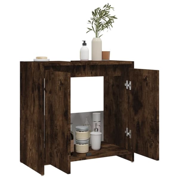 vidaXL Kylpyhuoneen kaappi savutammi 60x33x61 cm tekninen puu -  Kylpyhuoneen kalusteet