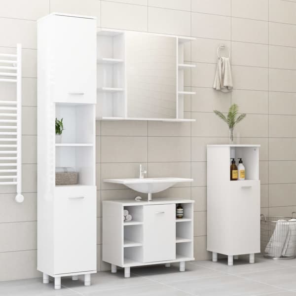 vidaXL Badrumsskåp vit högglans 30x30x95 cm konstruerat trä - Badrumsinredningspaket