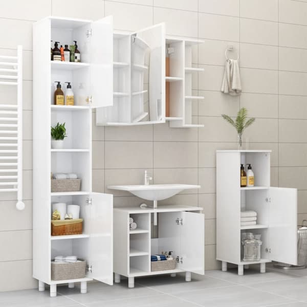 vidaXL Badrumsskåp vit högglans 30x30x95 cm konstruerat trä - Badrumsinredningspaket