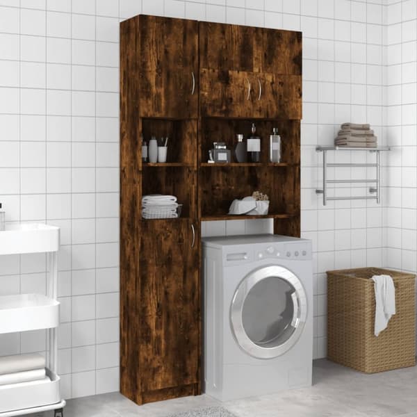 vidaXL Kylpyhuoneen kaappi savutammi 32x25,5x190 cm tekninen puu -  Kylpyhuoneen kalusteet