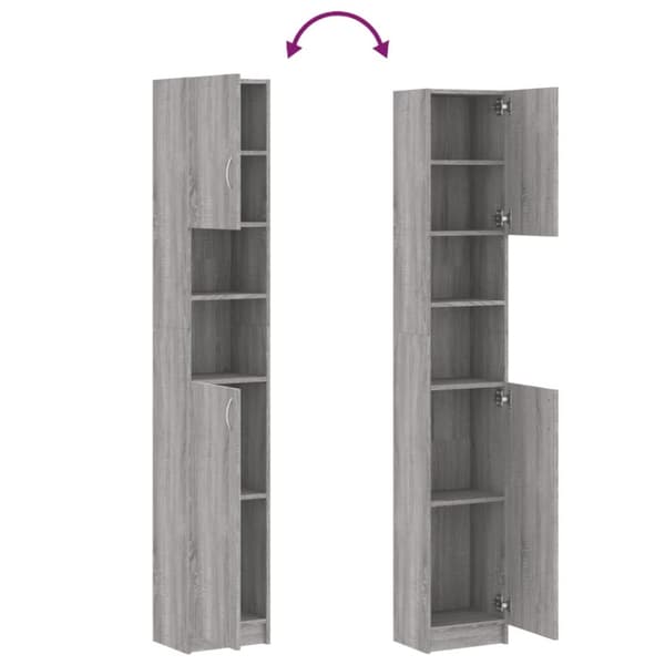 vidaXL Kylpyhuoneen kaappi harmaa Sonoma 32x25,5x190 cm tekninen puu -  Kylpyhuoneen kalusteet
