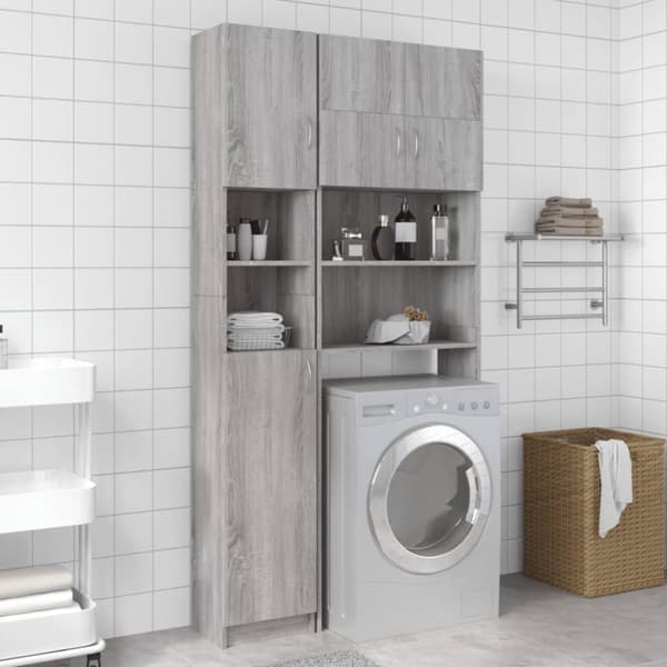 vidaXL Kylpyhuoneen kaappi harmaa Sonoma 32x25,5x190 cm tekninen puu -  Kylpyhuoneen kalusteet