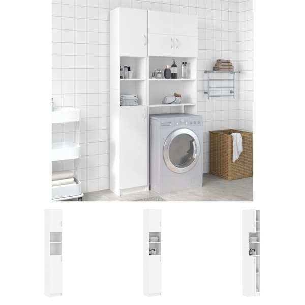 The Living Store badeværelsesskab 32x35,5x190 cm konstrueret træ hvid -  Møbelsæt til badeværelse