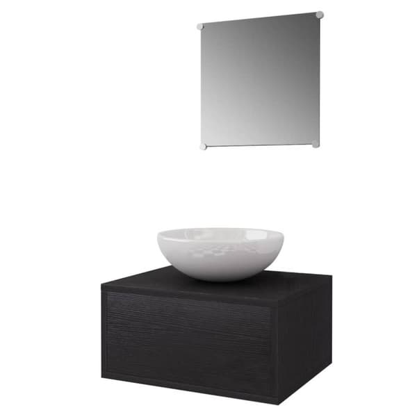 The Living Store Badrumsmöbler med handfat och kran svart 4 delar - Badrumsinredningspaket