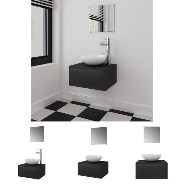 The Living Store Badrumsmöbler med handfat och kran svart 4 delar -  Badrumsinredningspaket