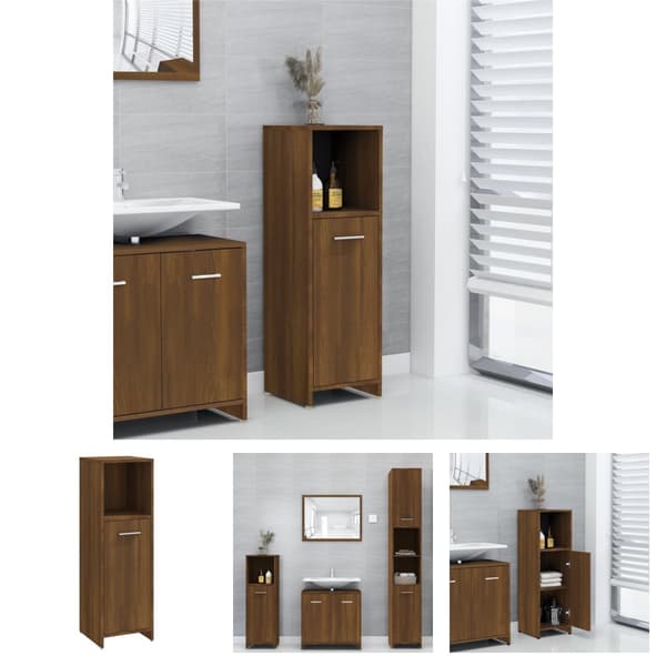 The Living Store badeværelsesskab 30x30x95 cm konstrueret træ brunt egetræ -  Møbelsæt til badeværelse