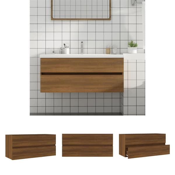 The Living Store badeværelsesskab 100x38,5x45 cm konstrueret træ brunt egetræ -  Møbelsæt til badeværelse
