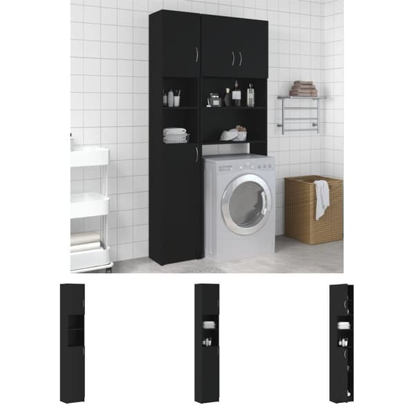 The Living Store badeværelsesskab 32x25,5x190 cm konstrueret træ sort -  Møbelsæt til badeværelse