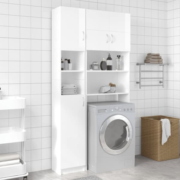 The Living Store badeværelsesskab 32x25,5x190 cm konstrueret træ hvid højglans -  Møbelsæt til badeværelse