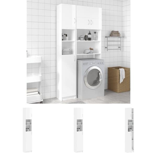 The Living Store badeværelsesskab 32x25,5x190 cm konstrueret træ hvid højglans -  Møbelsæt til badeværelse