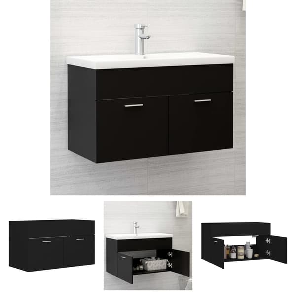 The Living Store Tvättställsskåp svart 80x38,5x46 cm konstruerat trä -  Badrumsinredningspaket