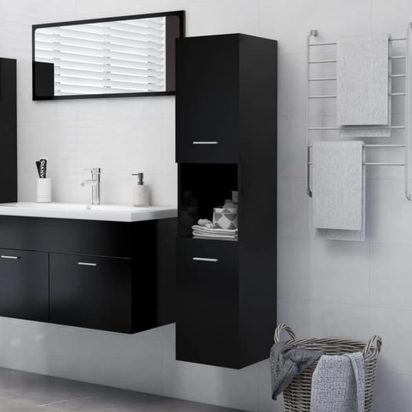 The Living Store badeværelsesskab 30x30x130 cm spånplade sort -  Møbelsæt til badeværelse