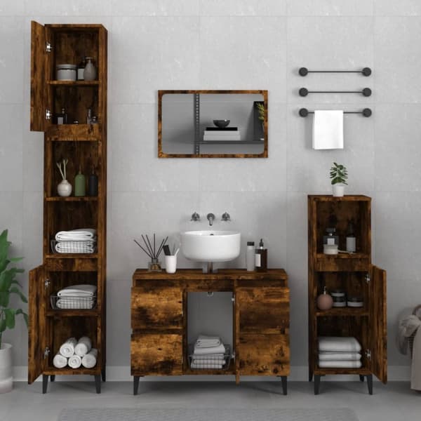 The Living Store møbelsæt til badeværelse 3 dele konstrueret træ røget sonoma-eg - Møbelsæt til badeværelse