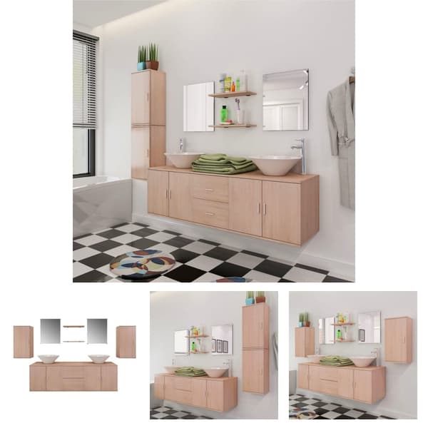 The Living Store sæt med badeværelsesmøbler og håndvask 9 dele beige -  Møbelsæt til badeværelse