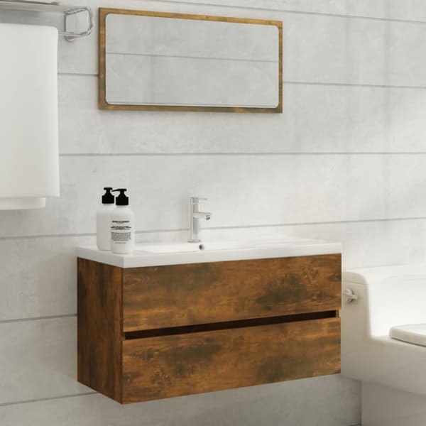 The Living Store badeværelsesskab 90x38,5x45 cm konstrueret træ røget egetræ - Møbelsæt til badeværelse