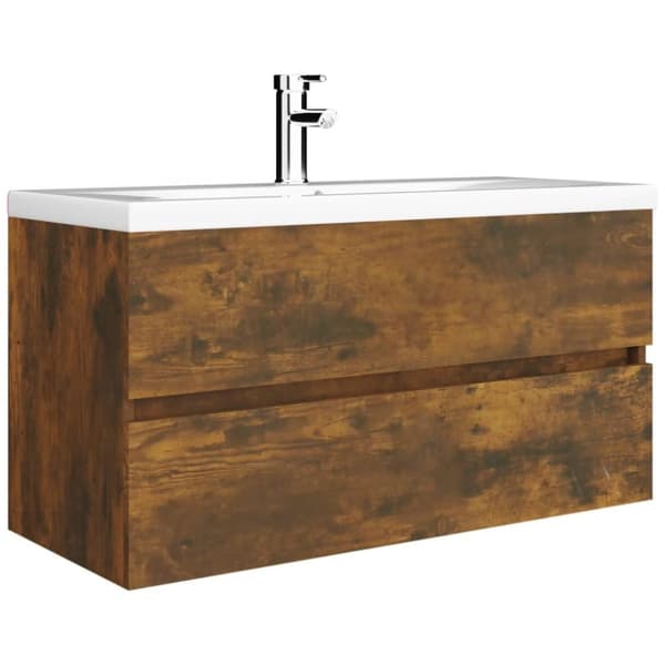 The Living Store badeværelsesskab 90x38,5x45 cm konstrueret træ røget egetræ - Møbelsæt til badeværelse