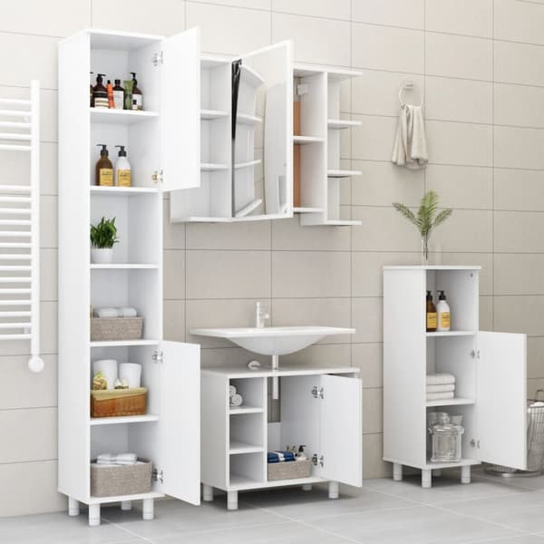 The Living Store badeværelsesskab 30x30x179 cm spånplade hvid -  Møbelsæt til badeværelse