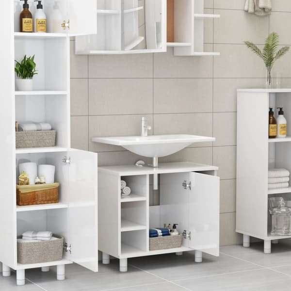 The Living Store badeværelsesskab 60x32x53,5 cm spånplade hvid højglans -  Møbelsæt til badeværelse