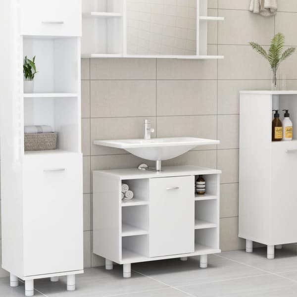 The Living Store badeværelsesskab 60x32x53,5 cm spånplade hvid højglans -  Møbelsæt til badeværelse