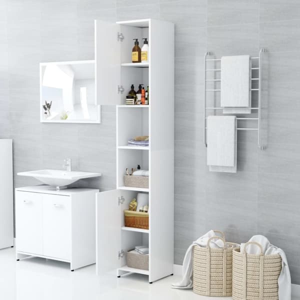 The Living Store badeværelsesskab 30x30x183,5 cm spånplade hvid -  Møbelsæt til badeværelse