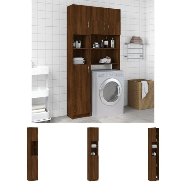 The Living Store Kylpyhuoneen kaappi ruskea tammi 32x25,5x190 cm tekninen puu - Kylpyhuoneen kalusteet