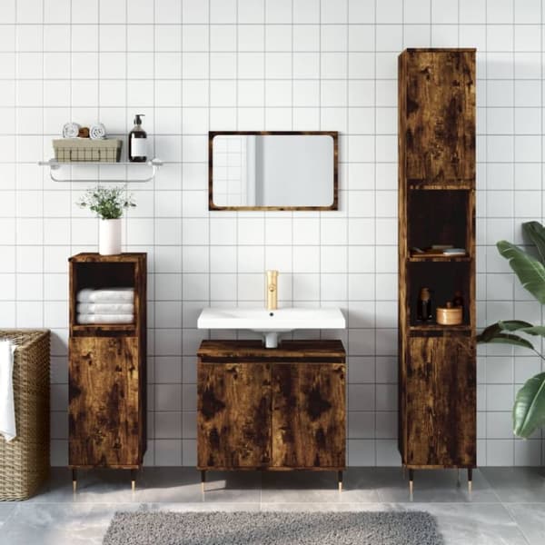 The Living Store møbelsæt til badeværelse 3 dele konstrueret træ røget sonoma-eg -  Møbelsæt til badeværelse