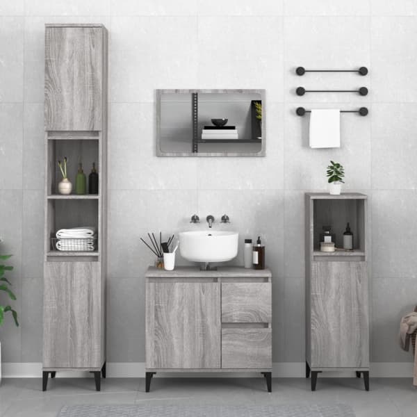 The Living Store Badrumsskåp grå sonoma 30x30x190 cm konstruerat trä -  Badrumsinredningspaket