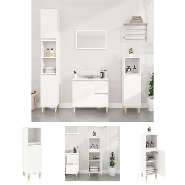 The Living Store badeværelsesskab 30x30x100 cm konstrueret træ hvid -  Møbelsæt til badeværelse